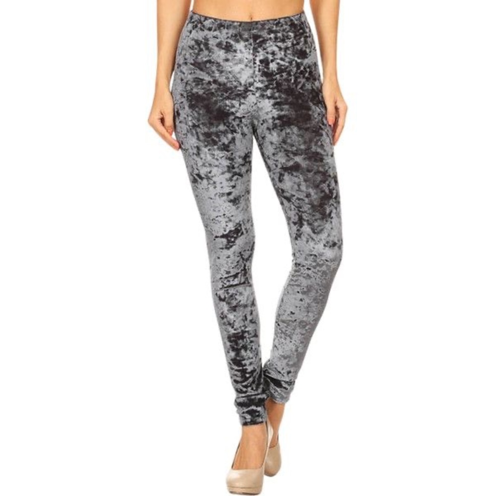 Yelete Charcoal Silver Crushed Velvet Leggings